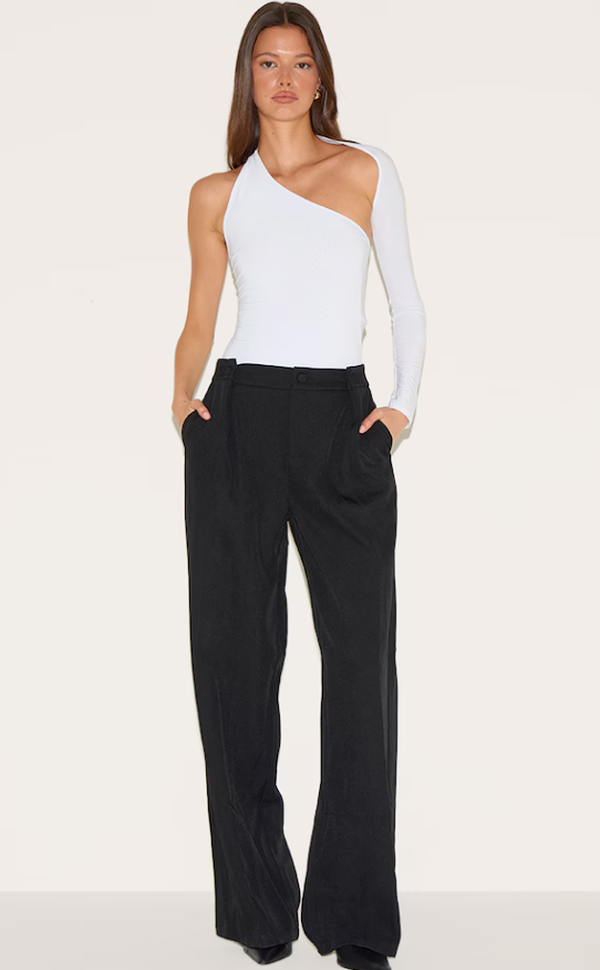 Fernando White One Shoulder Asymmetric Bodysuit